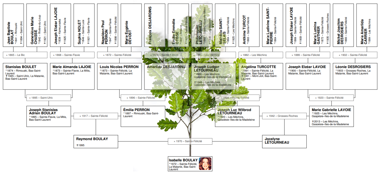 Arbre généalogique d'Isabelle Boulay Arbre généalogique d'Isabelle Boulay
