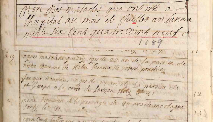 Registre d'admission des malades de l'hôpital de l'Hôtel-Dieu de Québec Registre d'admission des malades de l'hôpital de l'Hôtel-Dieu de Québec