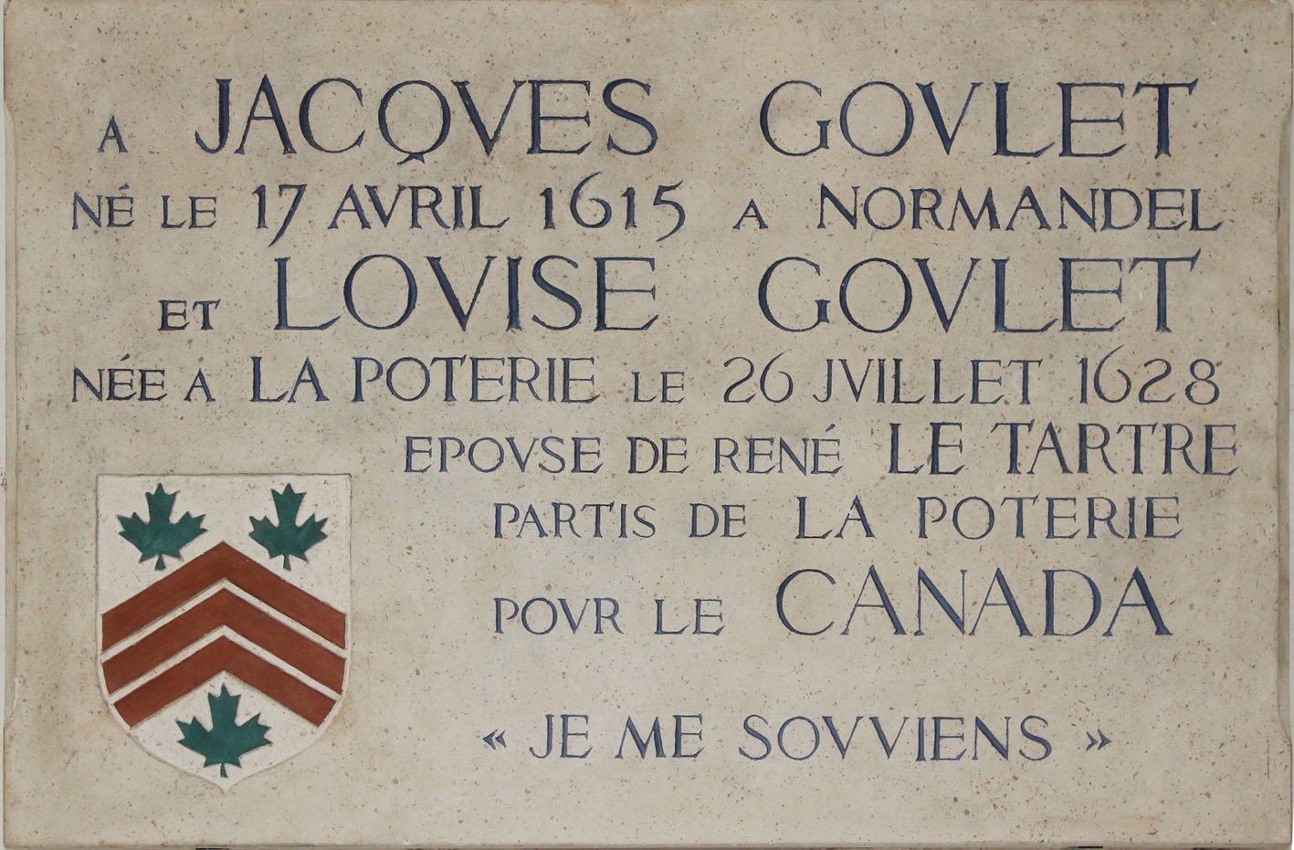 Commemorative plaque Jacques and Louise Goulet in La Poterie-au-Perche