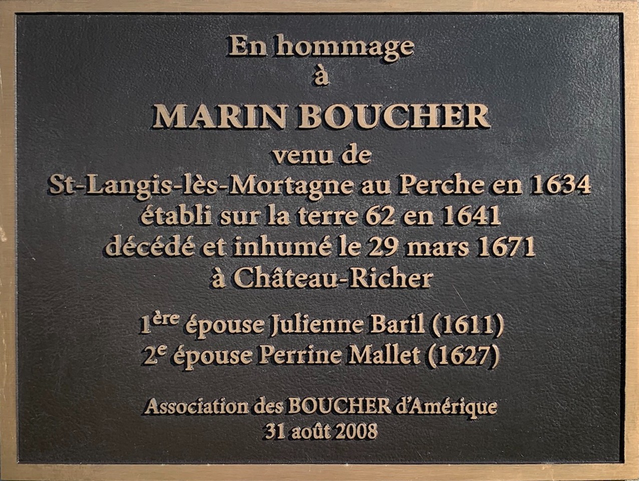 Plaque en l'honneur de Marin Boucher à Château-Richer