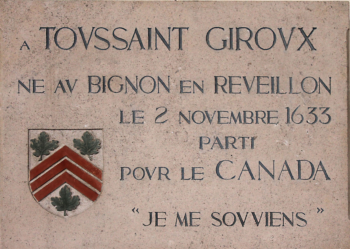 Plaque en l'honneur de Toussaint Giroux à l'intérieur de l'église de Réveillon