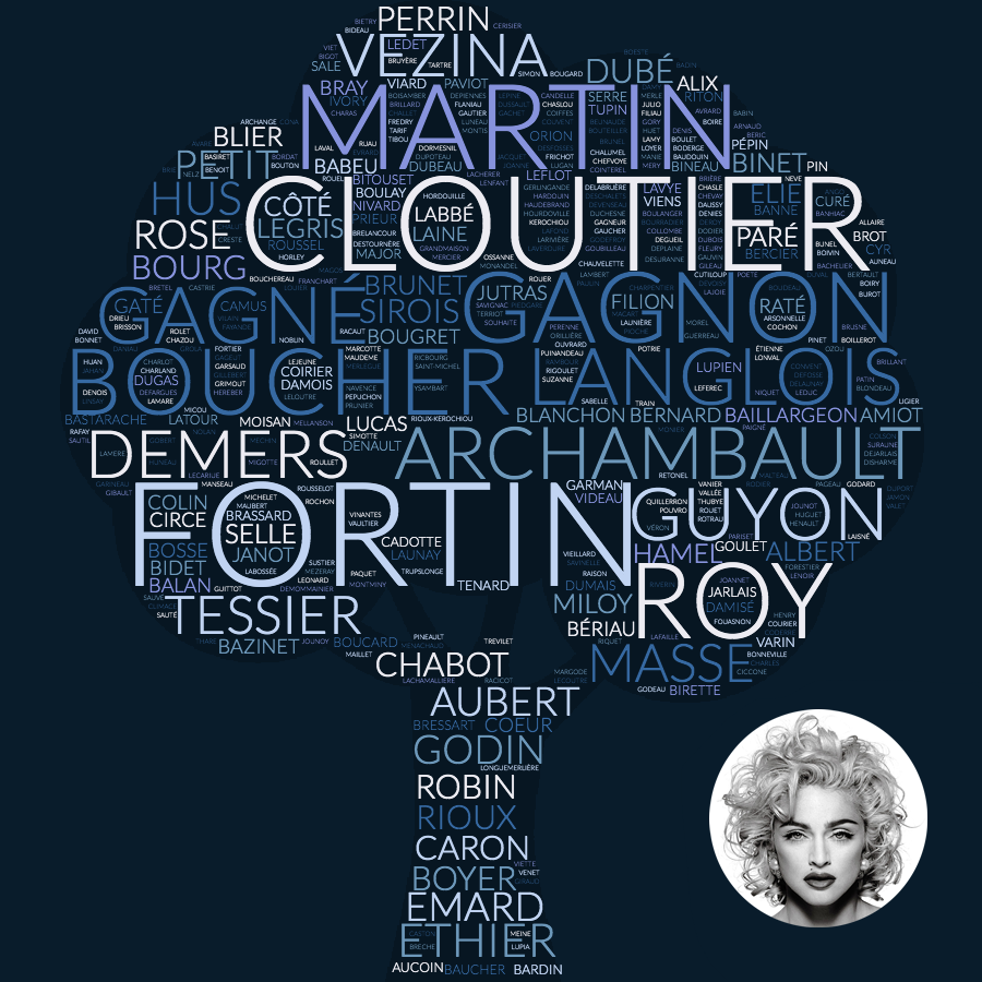 Noms les plus fréquents dans l'arbre généalogique de Madonna (branche maternelle)