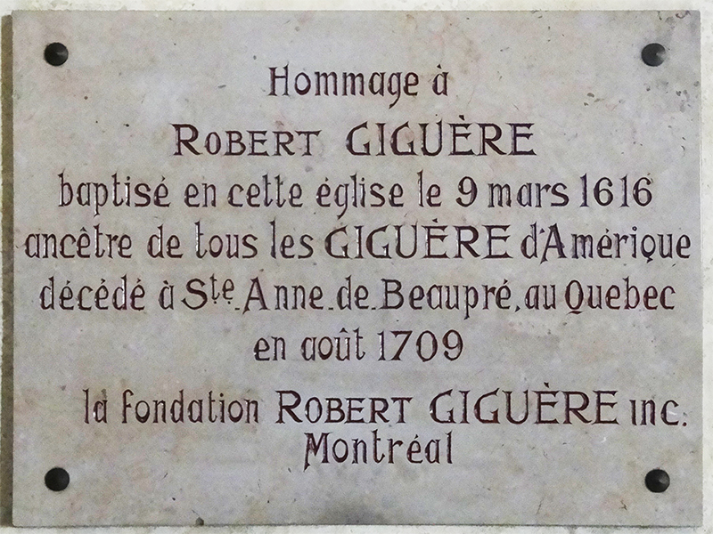 Plaque commémorative Famille Gagnon Tourouvre