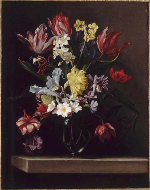 Nature morte au vase de fleurs sur un entablement - Jean-Michel Picart (vers 1600- 1682)